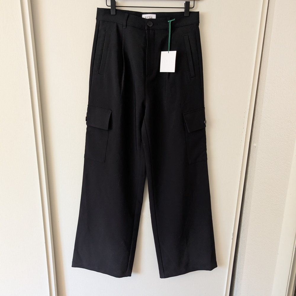 Pistola Womens Small NWT Wide Leg Cargo Pants Black Contemporary Preppy Academia